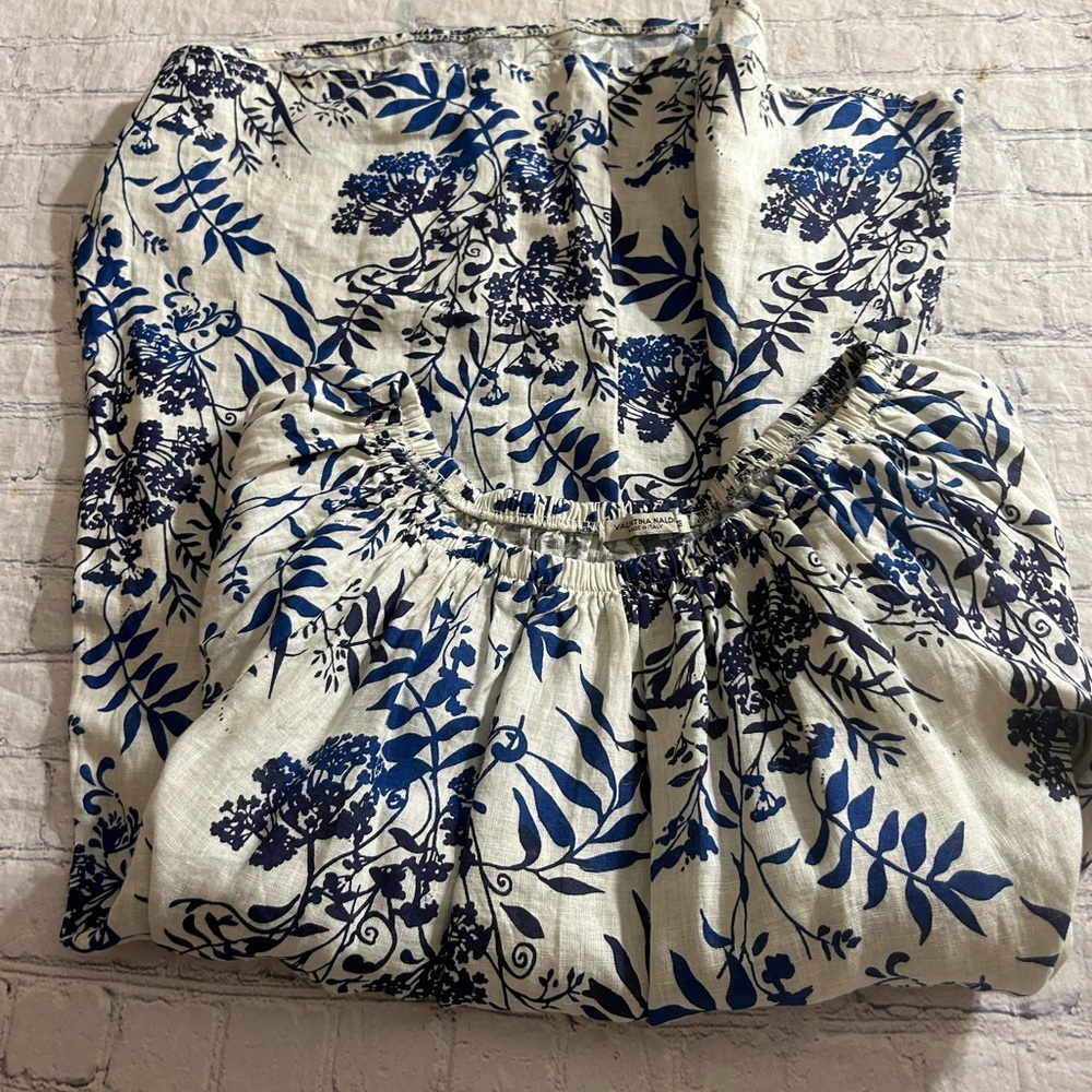 VALENTINA NALDI MADE IN ITALY OFF THE SHOULDER LINEN NAVY & BEIGE WOMENS DRESS M - Picture 9 of 11